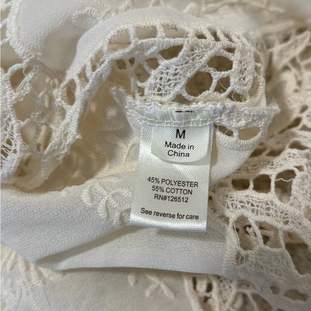 Anthropologie Arrata Silent Journey Sheer Beaded Embroidered Crochet Lace Top M
